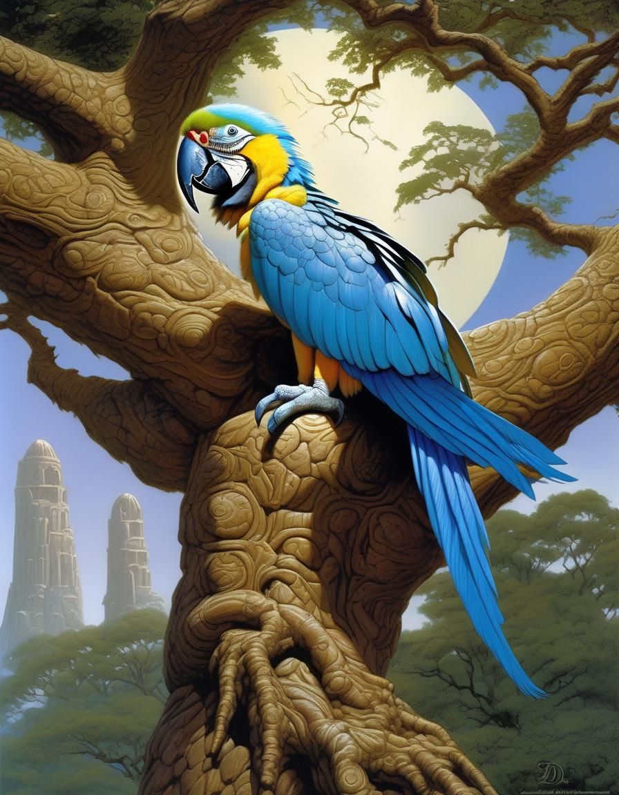 Macaw with Silver Breastplate: Fantasy Book Cover Art