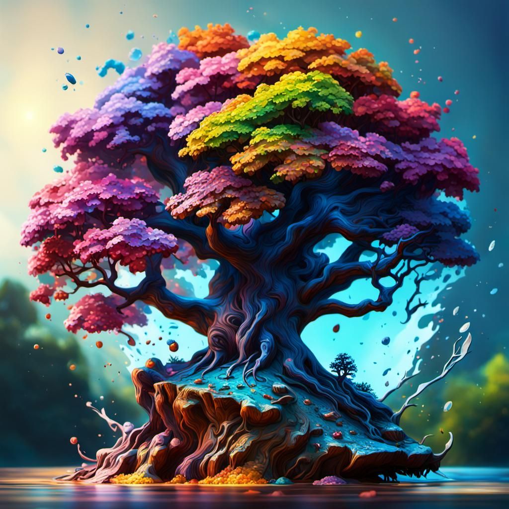 Hyperrealistic Treehouse in Splash Art Style