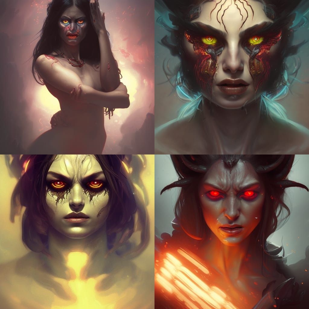 Fierce Demon Woman Portrait in Digital Art Style