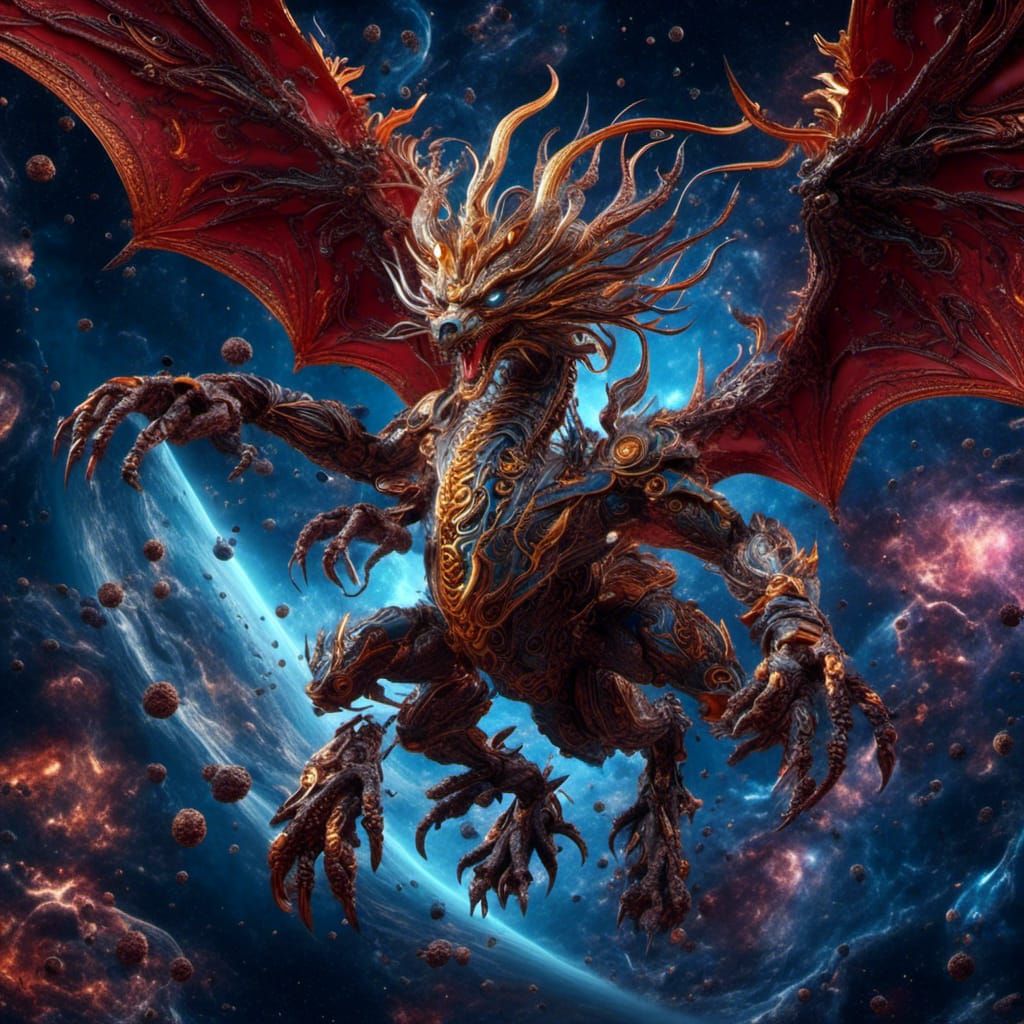 Celestial Dragon Creates Galaxies: Retrofuturistic Art