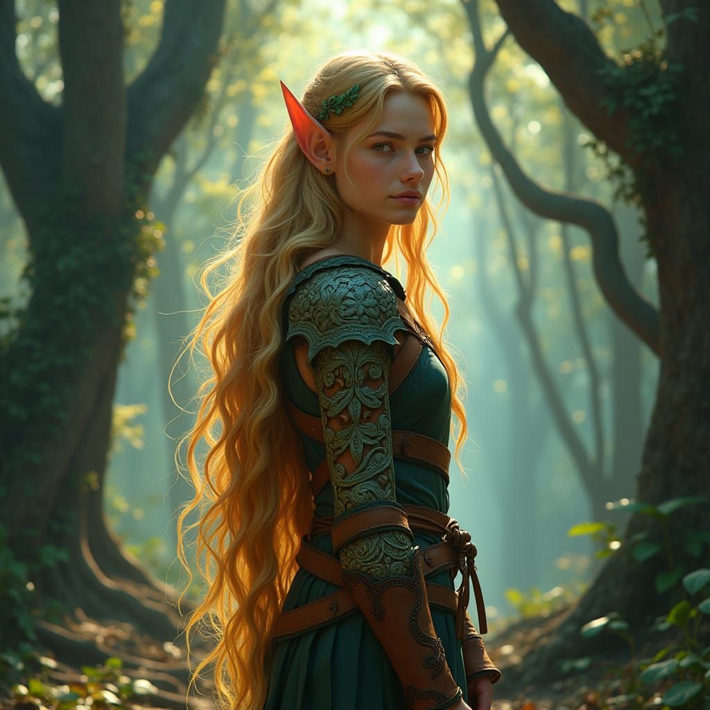 Mystical Wood Elf Maiden in Leather Armor