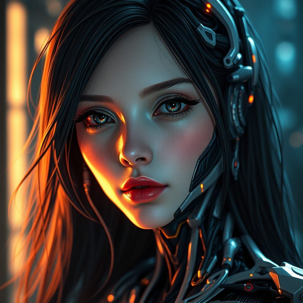 Cyberpunk Goddess in Elegant Digital Armor