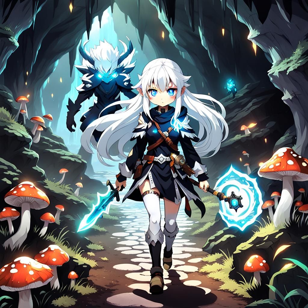 Warrior Girl and Mythical Pet in Anime Style