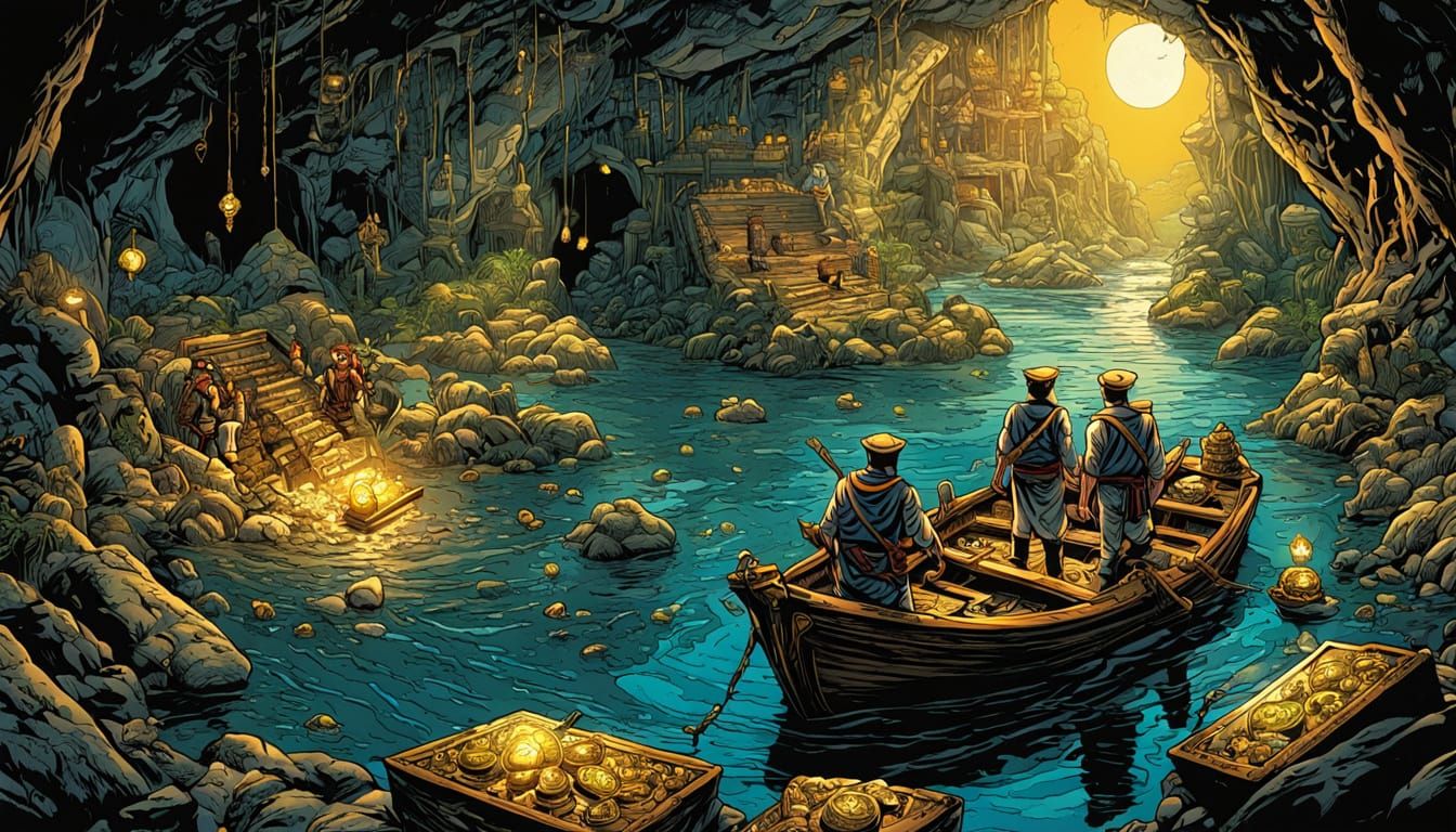 Sailors Discover Treasure Chamber in Comic Book Art