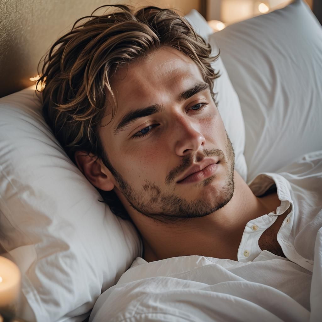 Serene Young Man Asleep in Luxurious Bed