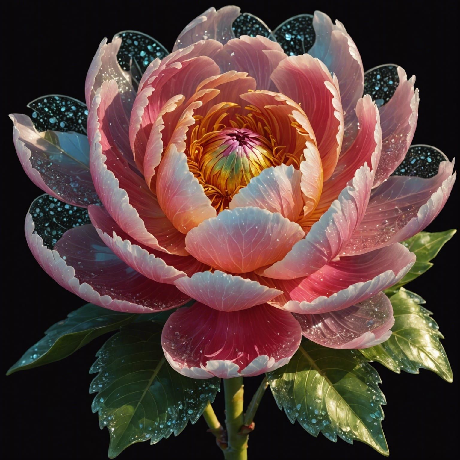 Crystal Ice Peony in Digital Art Style