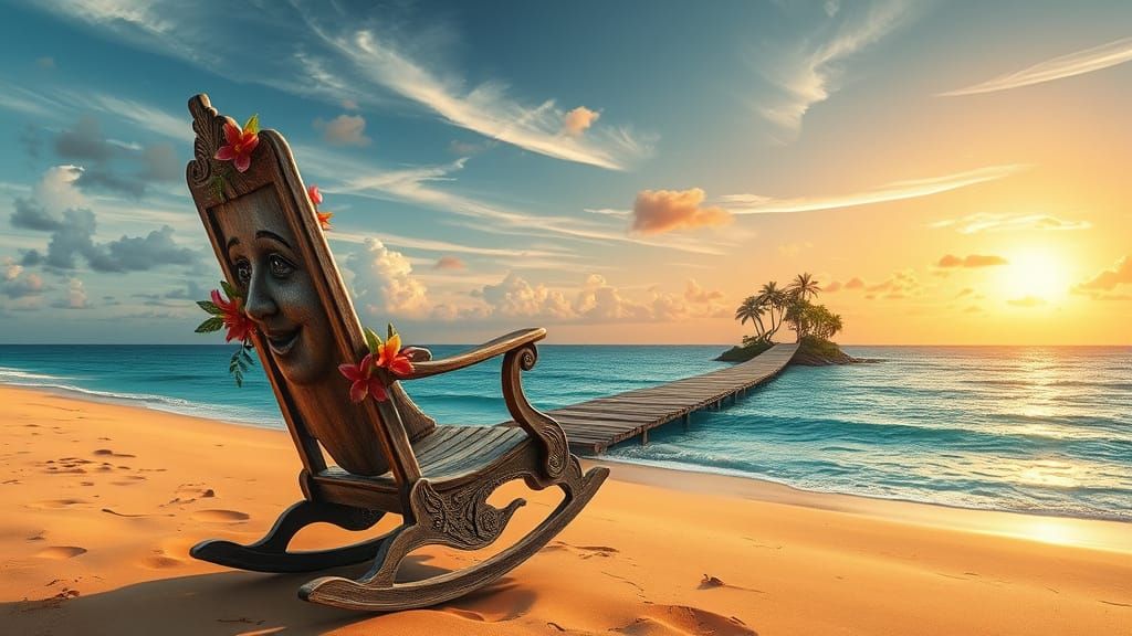 Whimsical Rocking Chair on Golden Thailand Beach