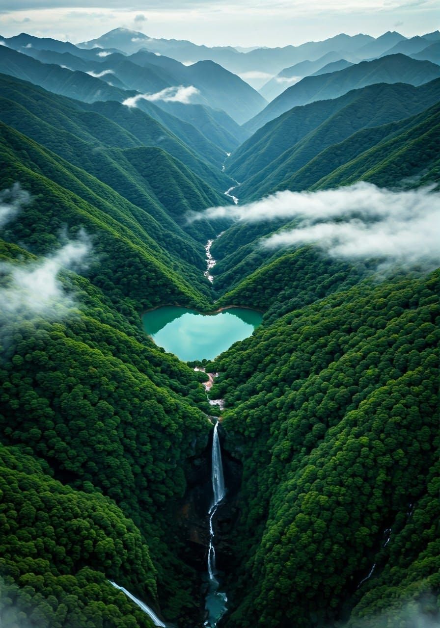 Heart Reservoir on Towering Mountain in China