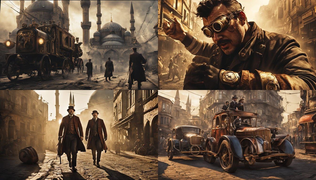 Steampunk Fistfight in Old Istanbul at Sunset