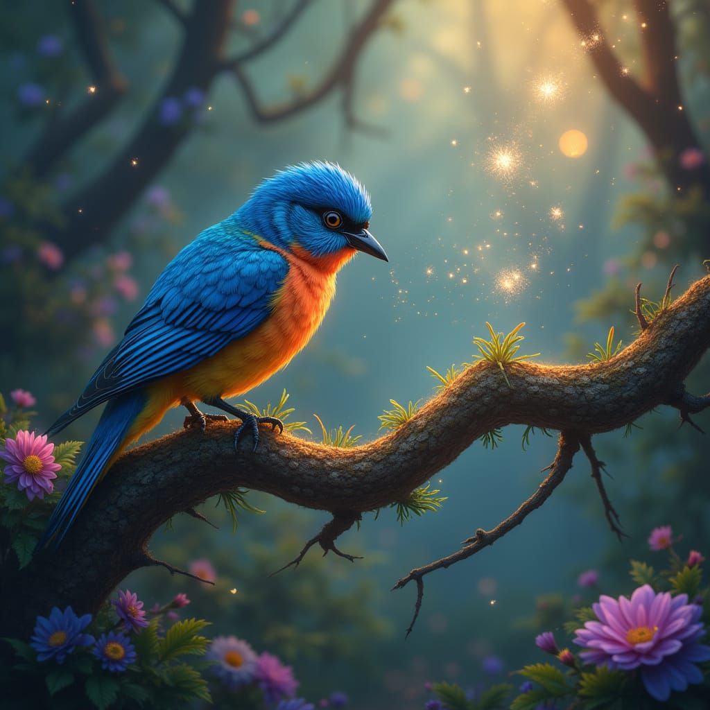Bird's Rhythmic Symphony in Whimsical Forest