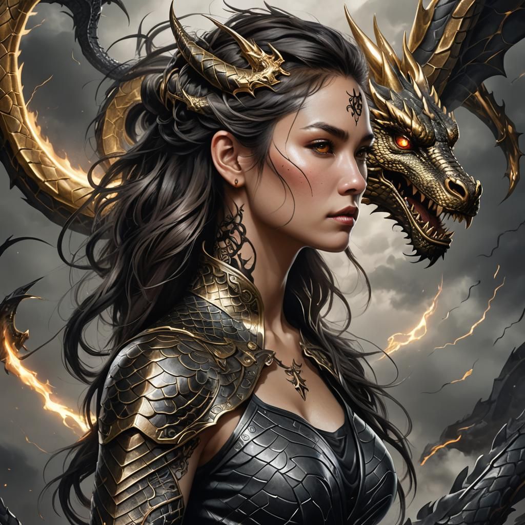 Woman with Dragon Tattoo in 3D