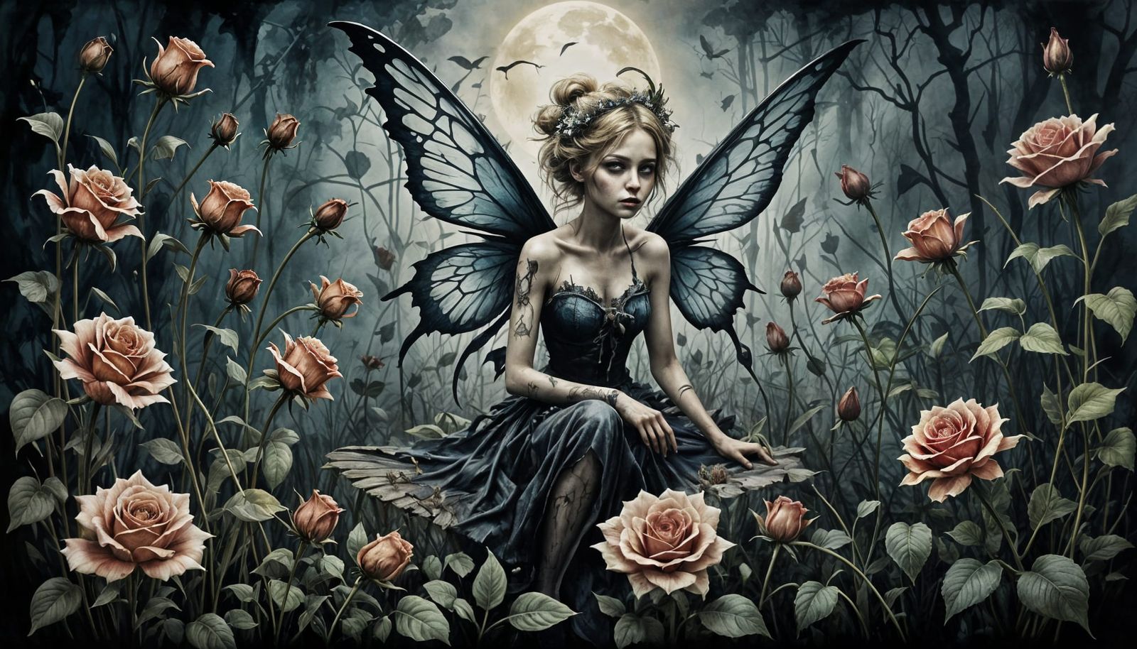 Ragged Tinkerbell in Dying Garden: Watercolor Art