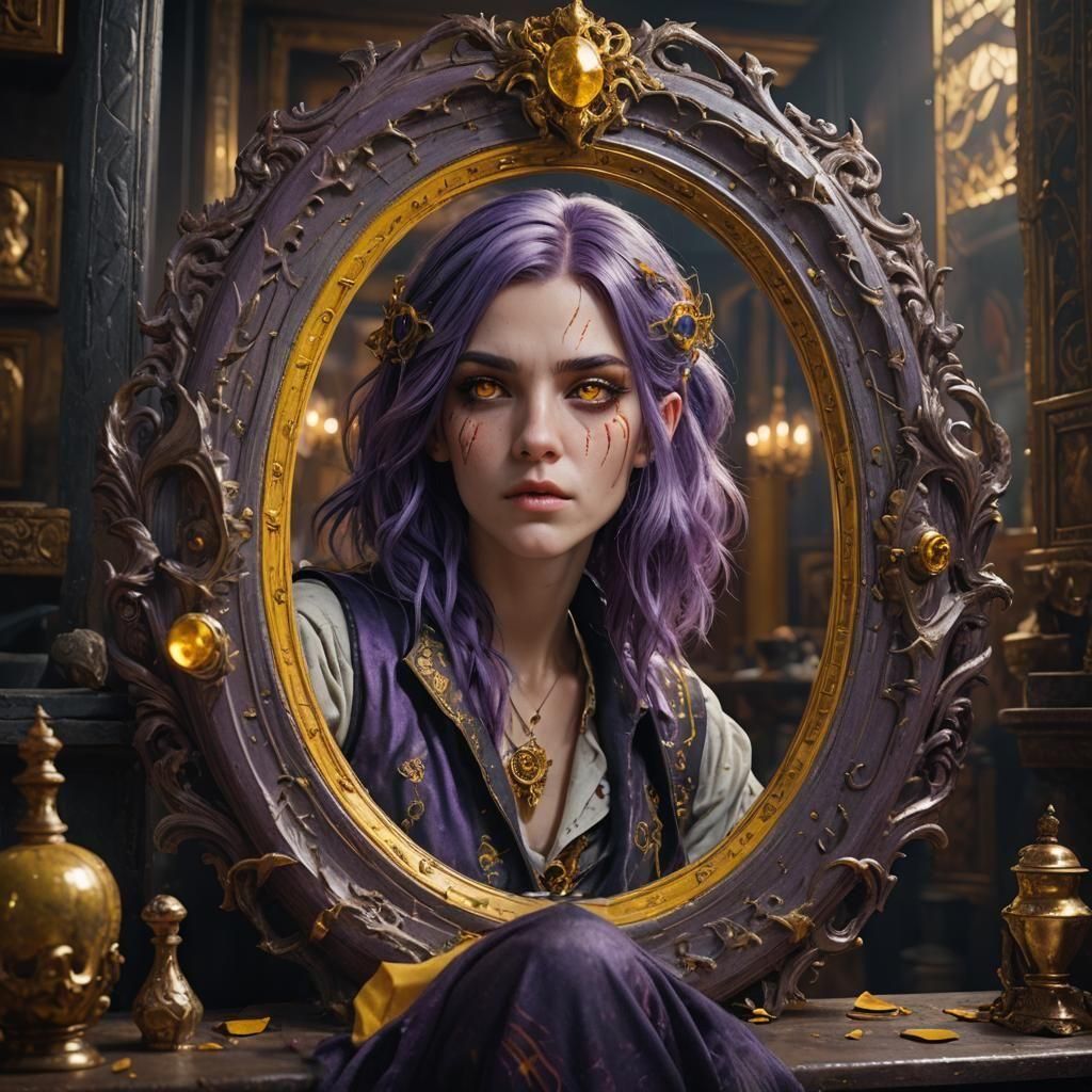 Purple Haired Woman's Fantasy Mirror Image
