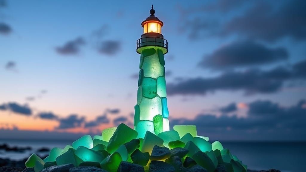 Sea Glass Lighthouse Shining in Twilight