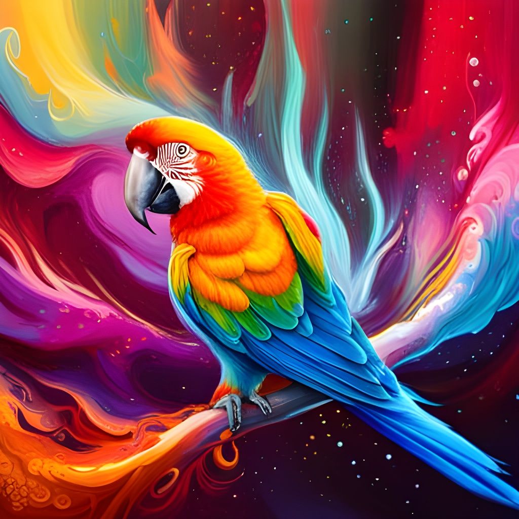 Galactic Parrot Graffiti Art with Stars