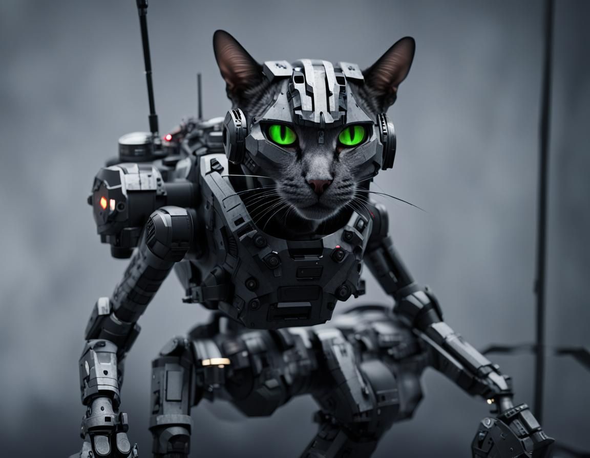 Cybernetic Mech Cat with Laser Turret in 8K
