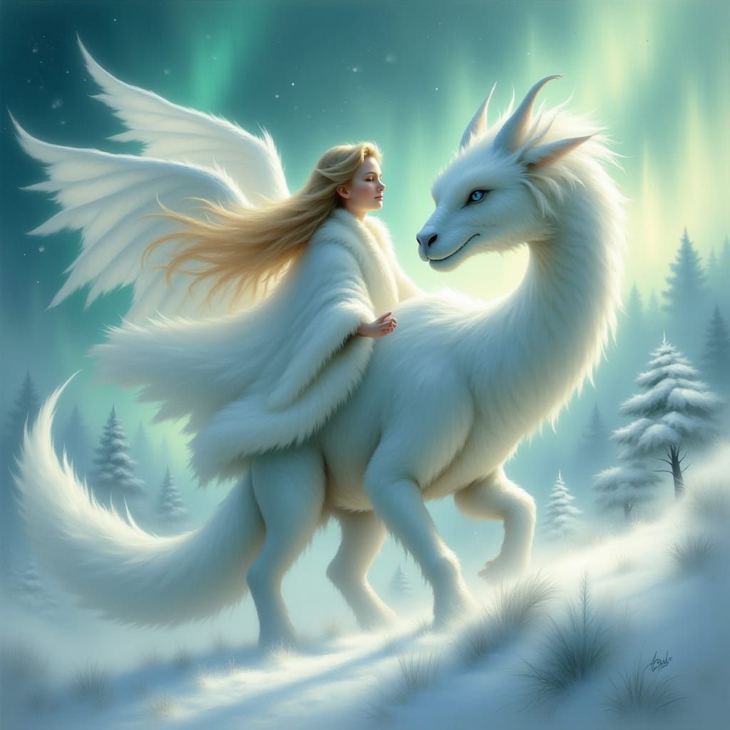 Ice Princess on Dragon, Oil Painting Textures