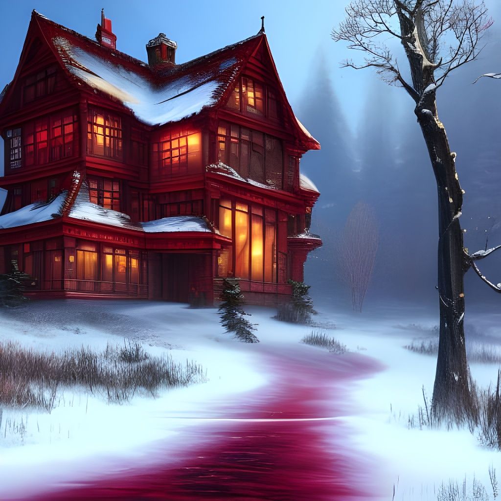 P5: The path leads her to a red old mansion