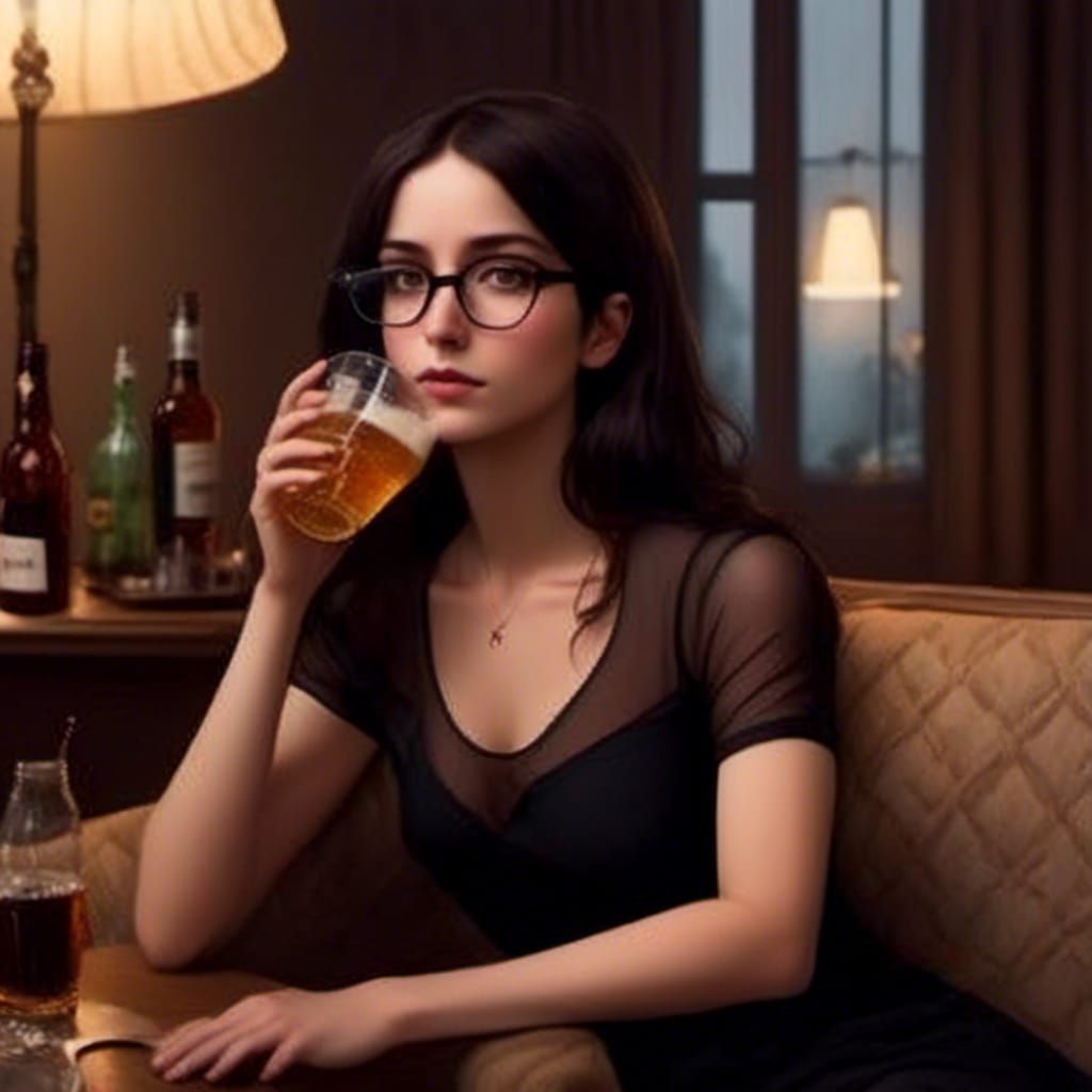 Woman in Nightie Drinking Beer, Professional Photography
