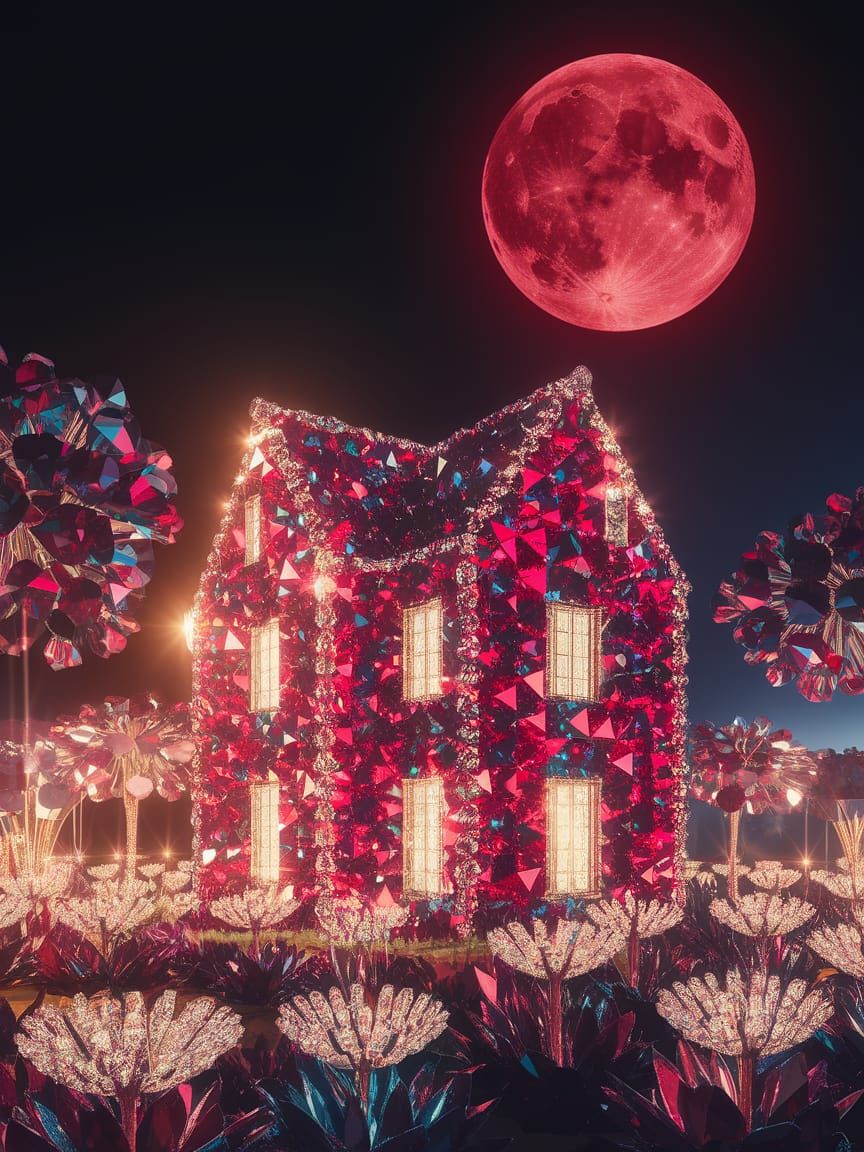Crystal House Under Crimson Moon