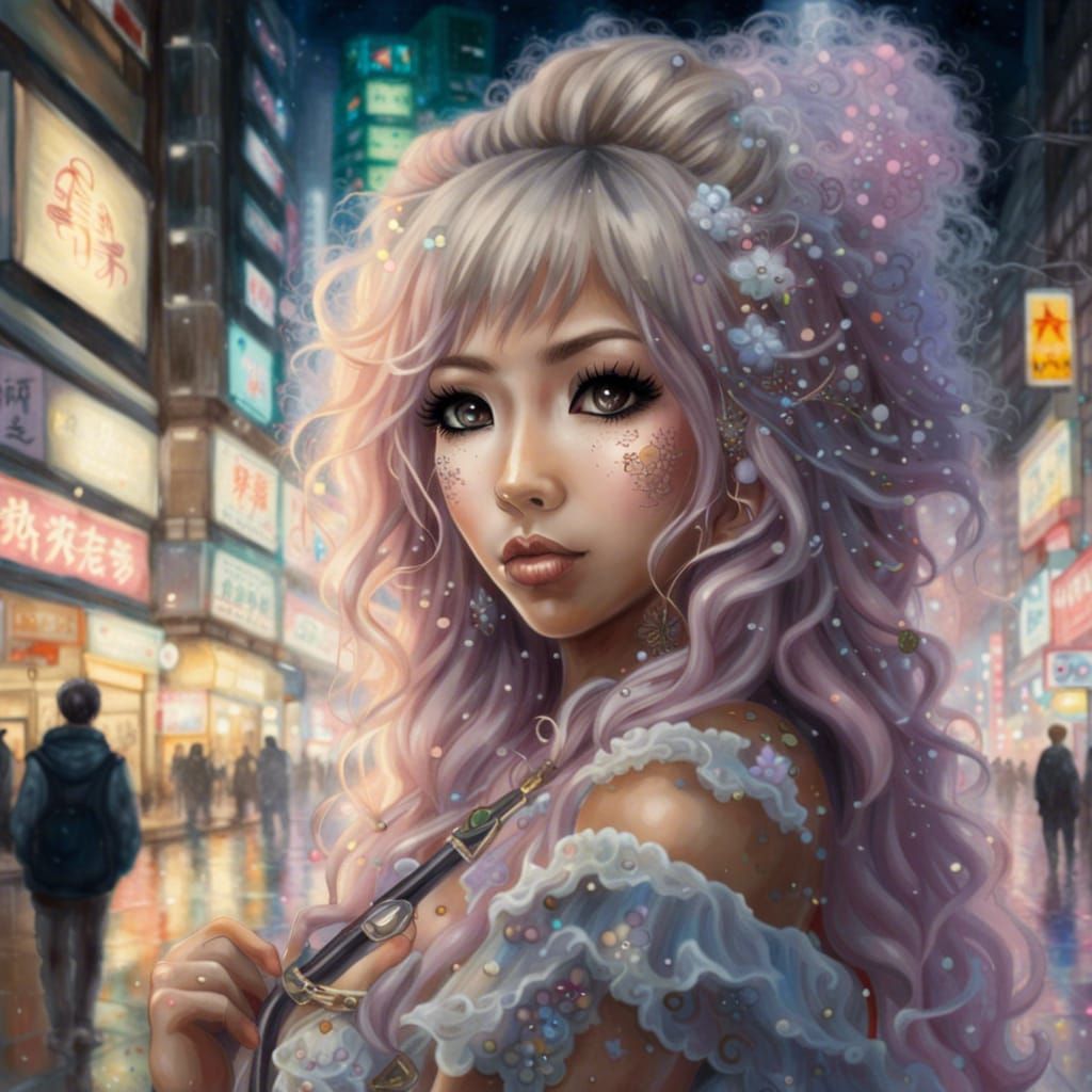 Japanese Gyaru Posing in Shibuya: Ethereal Fantasy