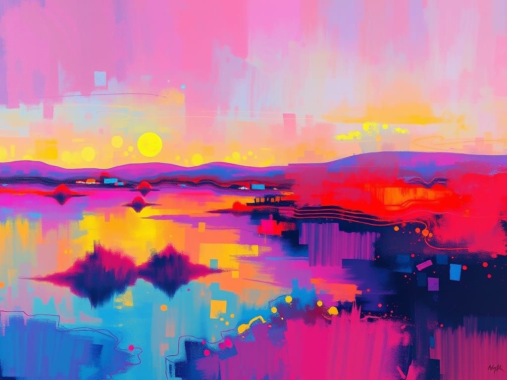 Ethereal Landscape with Iridescent Glow in Abstract Style