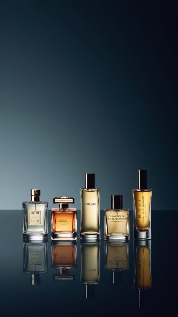 Elegant Poster of Five Luxury Perfume Bottles