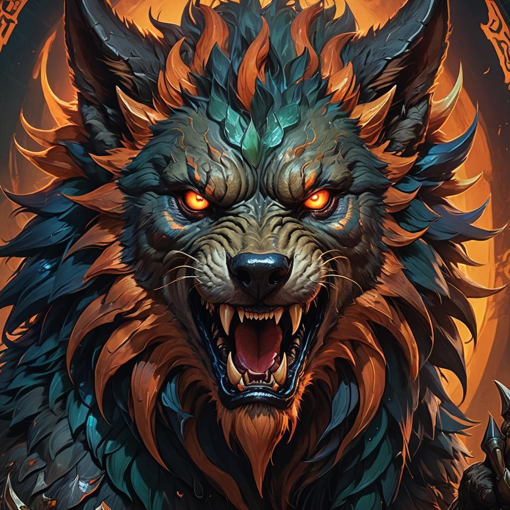 Demonic Hellhound Portrait in Ornate Dark Fantasy Style