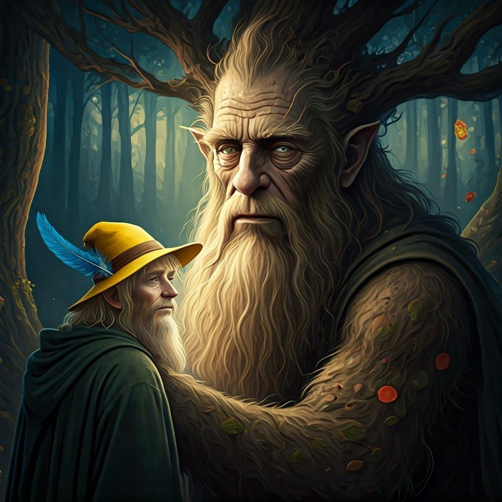 Treebeard and Tom Bombadil in Lothlórien, Ukiyo-e Style