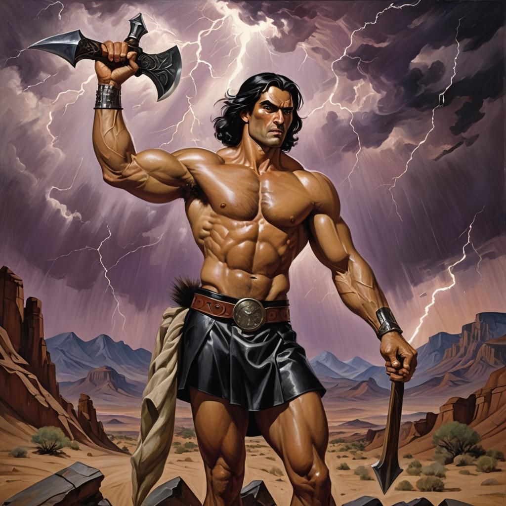 Fantasy Warrior God with Battle Axe