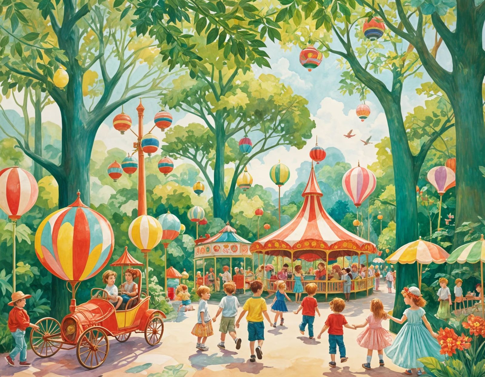 Joyful Amusement Park in Vintage Collage Style