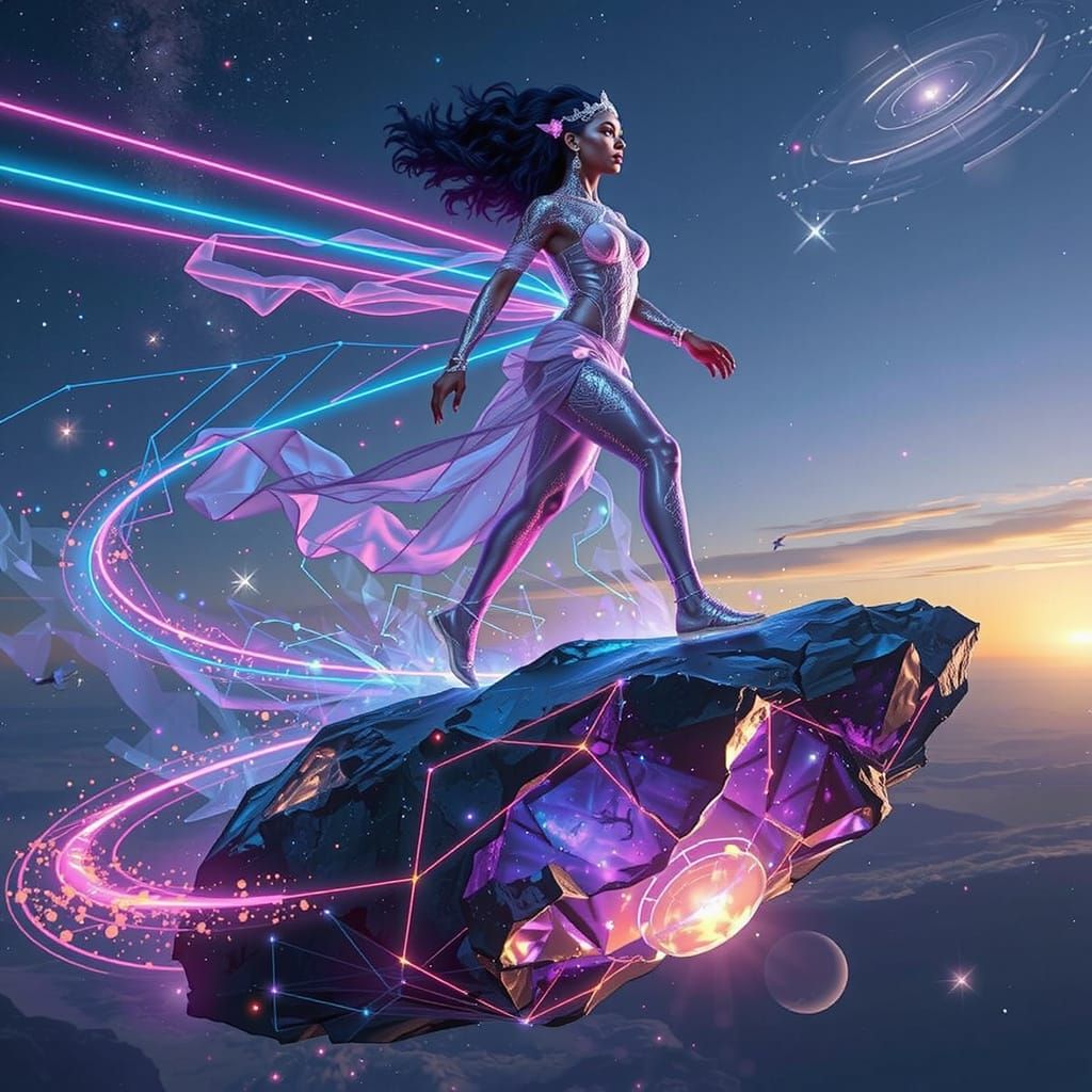 Psychedelic Goddess of Lasers and Light in Cosmic Art