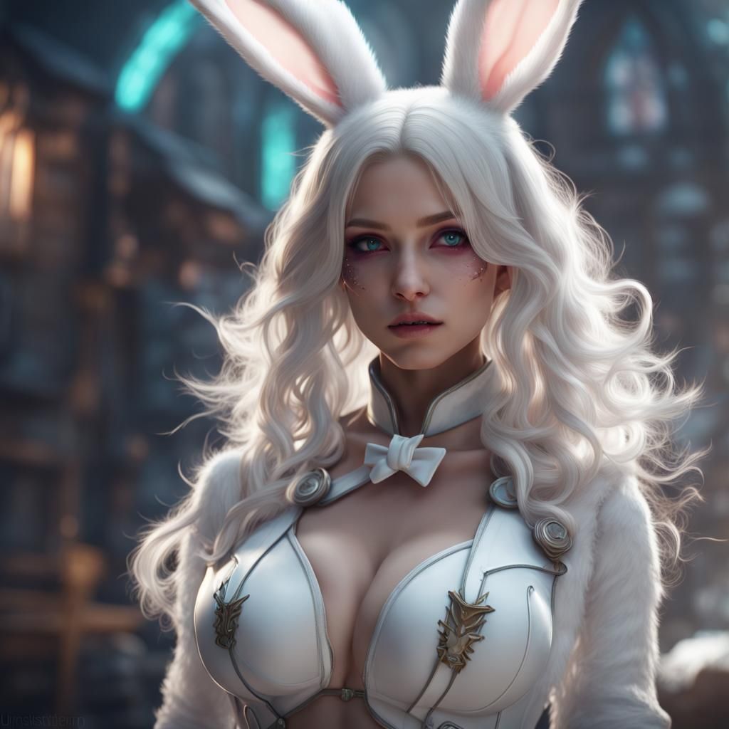 Cosplaying White Bunny: Detailed Fantasy Art