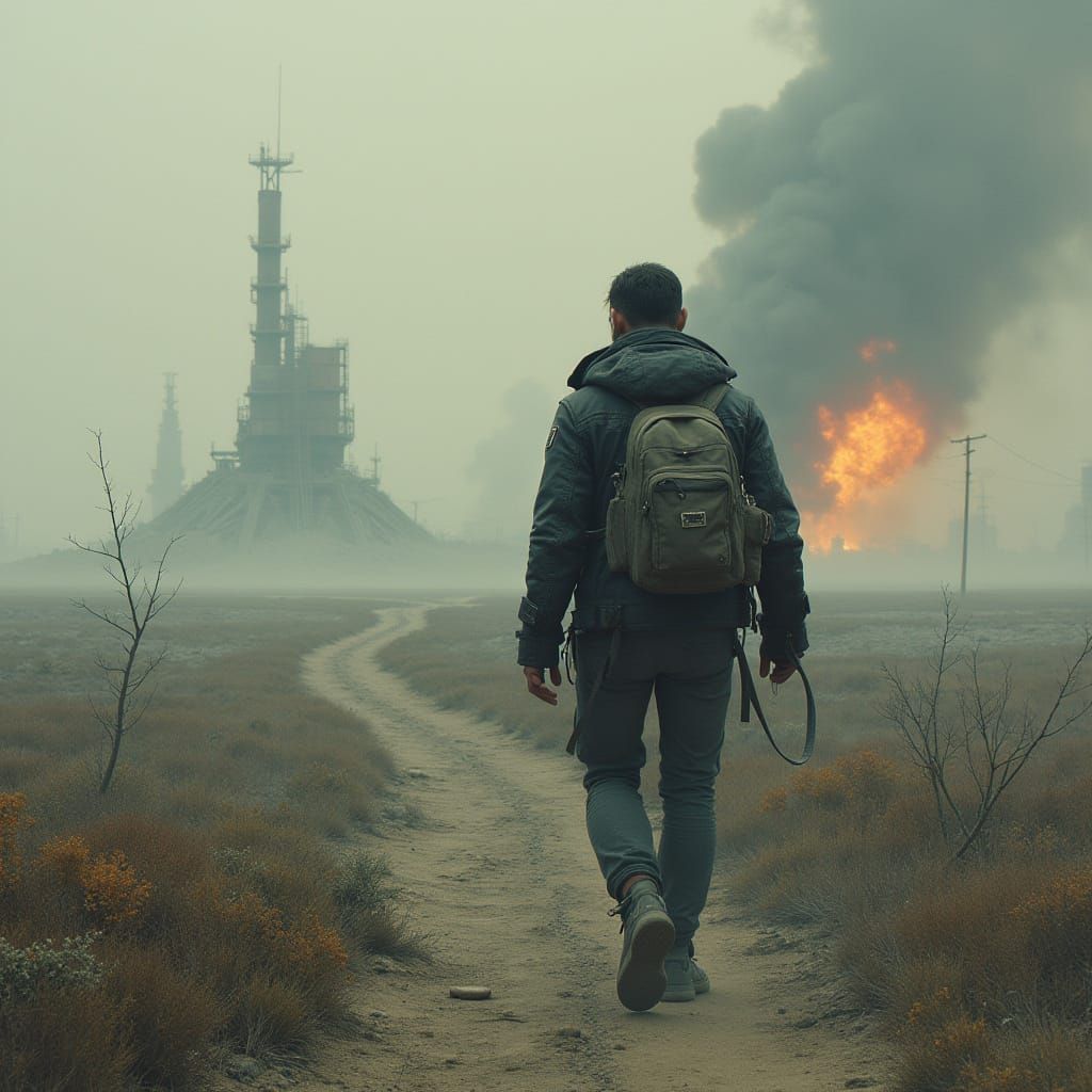 Cyberpunk Survivor Traverses Desolate Wasteland