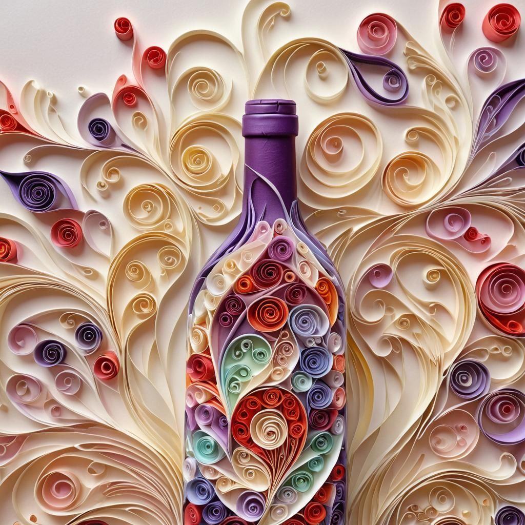 Quilling Illustration: Wine Bottle in Paper Waves