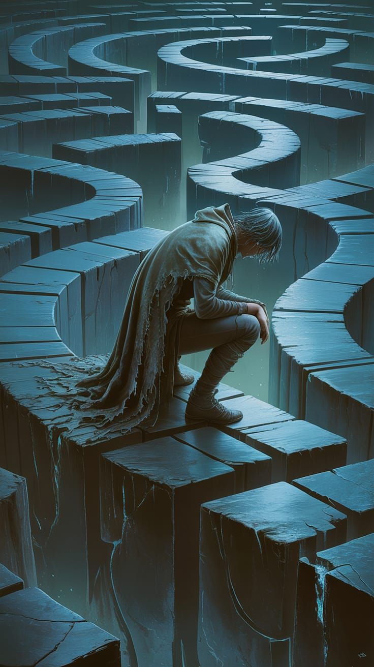 Wanderer at the Edge of a Mirrored Labyrinth