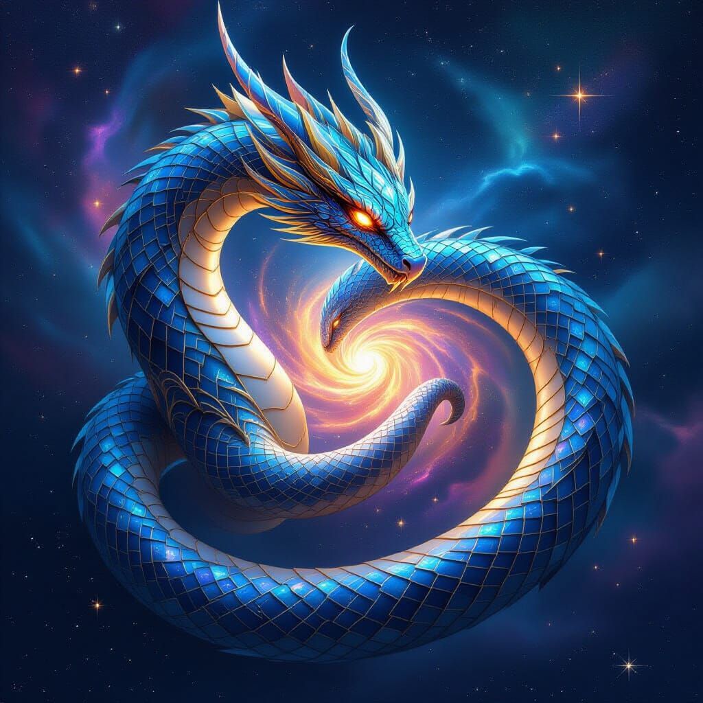 Celestial Serpent Warrior Guards a Galaxy in Mystical Realis...