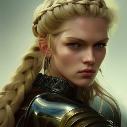 Fierce Female Knight Portrait in Detailed Digital Art