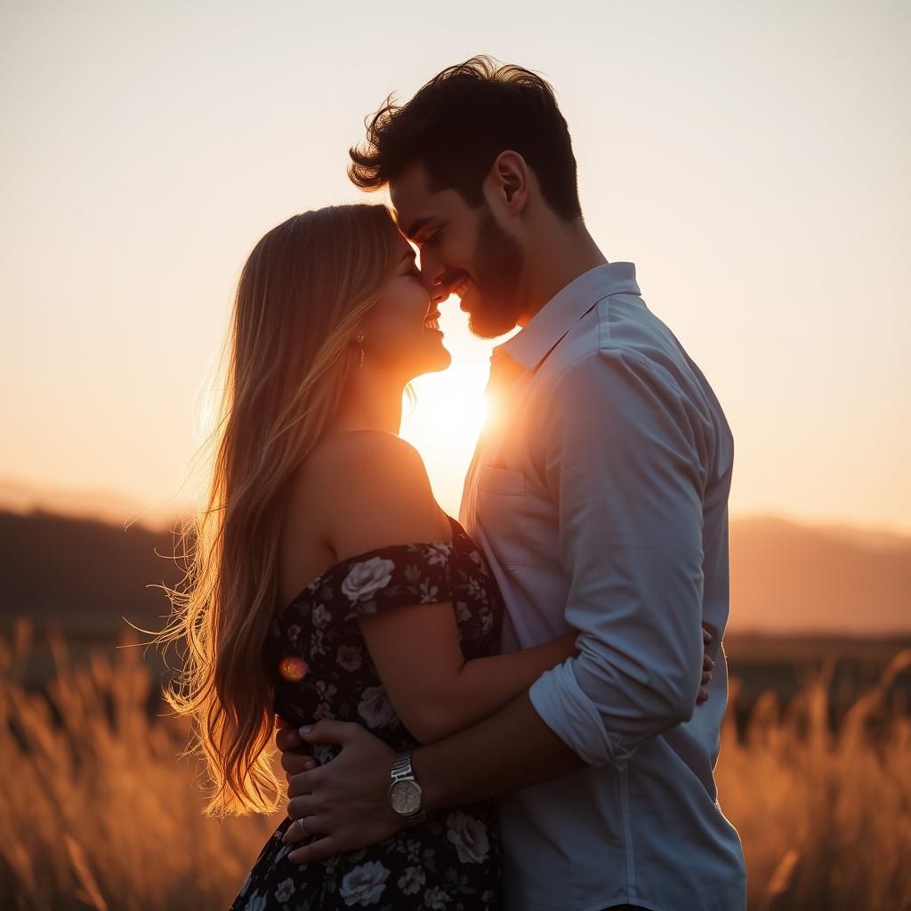 Lovers Embrace in the Evening Sunlight