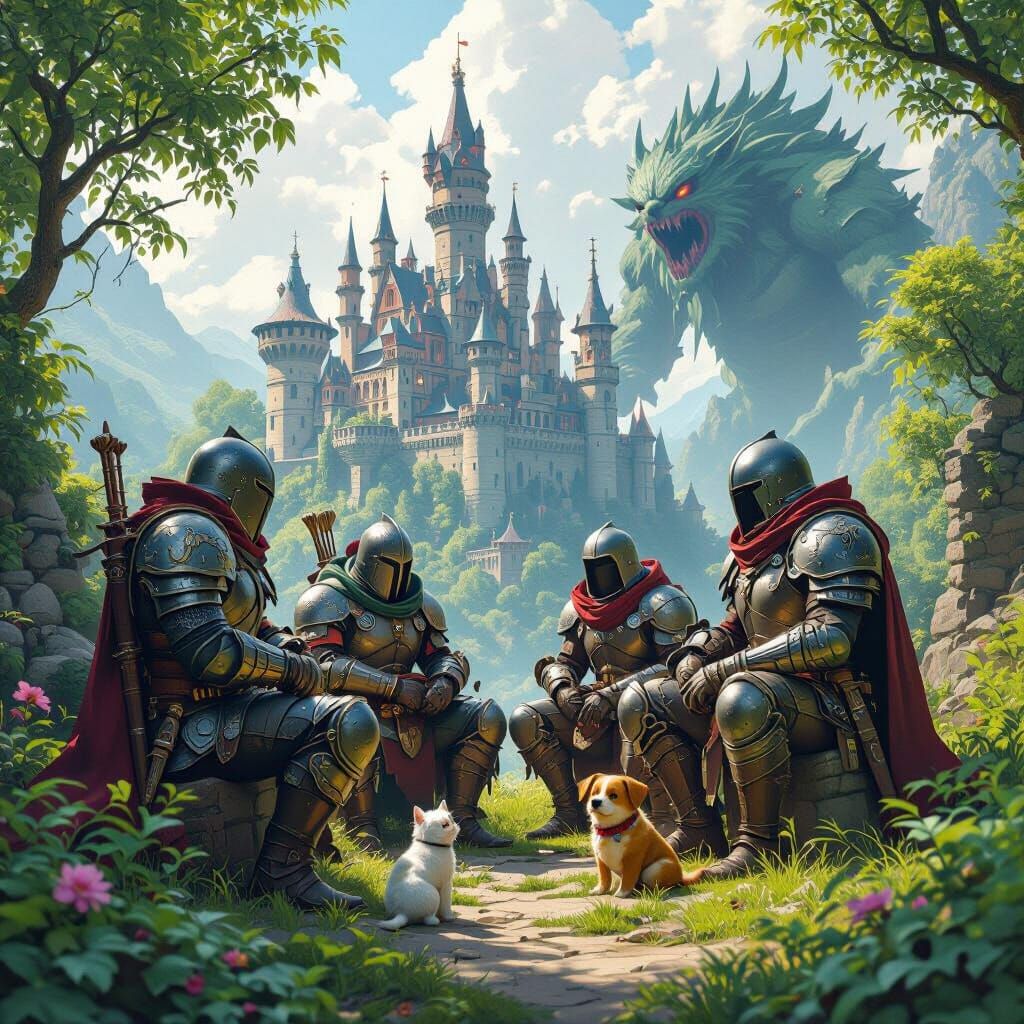 Fantasy Castle Builders in Detailed Matte Painting Style