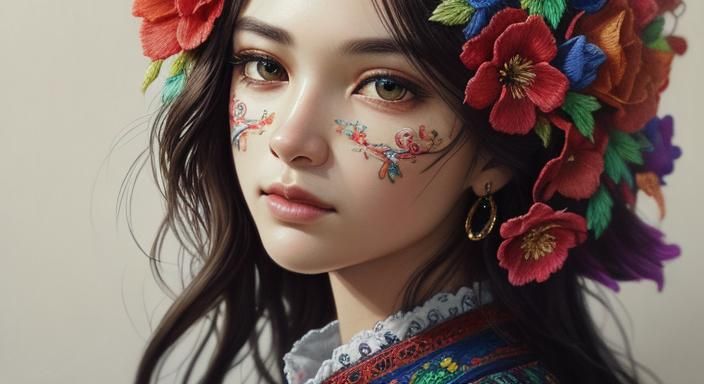 Intricate Floral Embroidery Sampler in Hyperrealistic Style