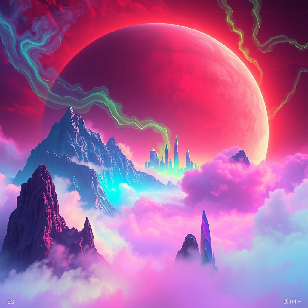 Surreal Planet Landscape in Neon Gas Colors