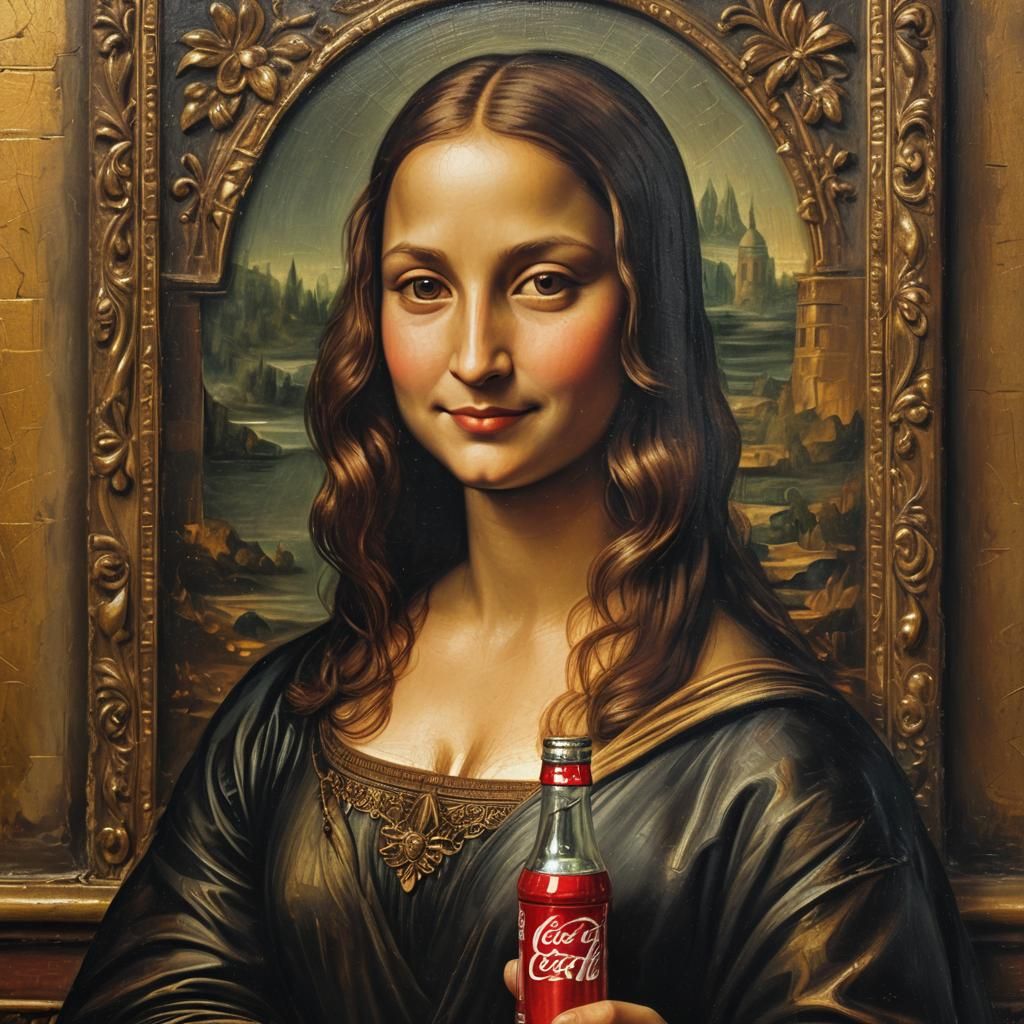 Mona Lisa Enigmatically Sips Coca-Cola in Renaissance Oil Pa...