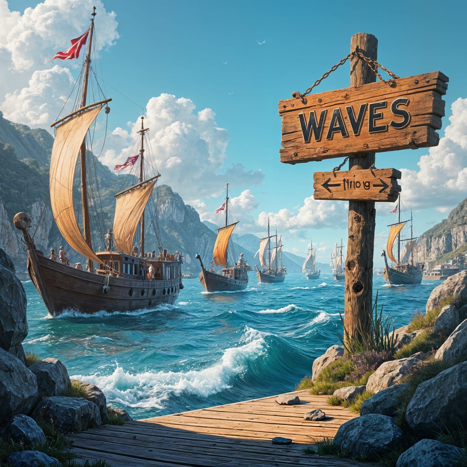 Stormy Dock Scene with Boats in Fantasy Concept Art