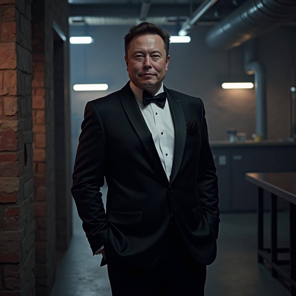 Elon Musk in Moody Industrial Chic Hyperrealism