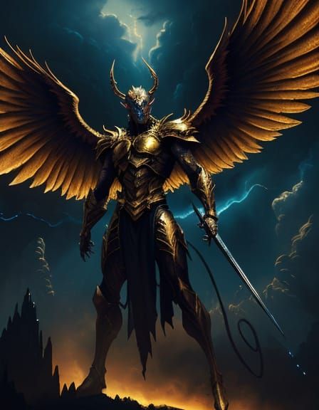 Heroic Clash of Heaven and Hell in Vibrant Oil Painting Styl...