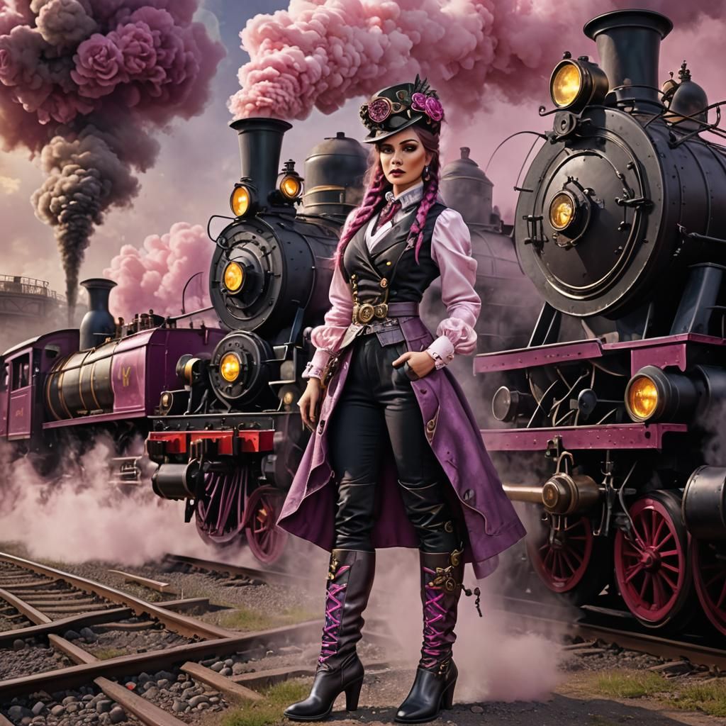 Steampunk Woman with Rose, Digital Airbrush Art