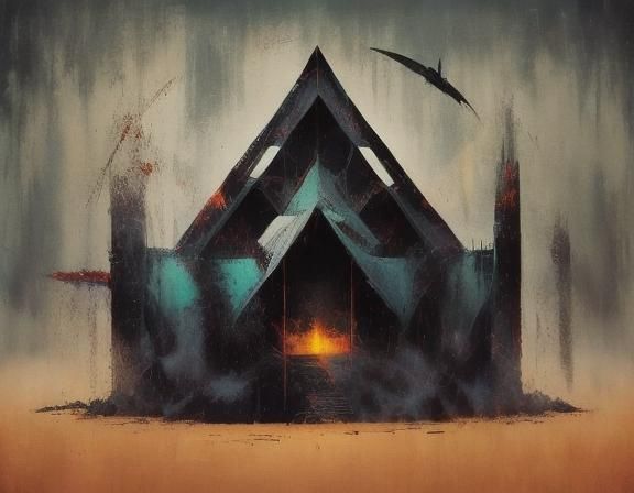 Surreal Dark Fantasy Castle in Rainstorm