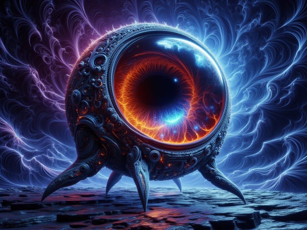 Cosmic Eye in Surreal Void with Biomechanical Elements