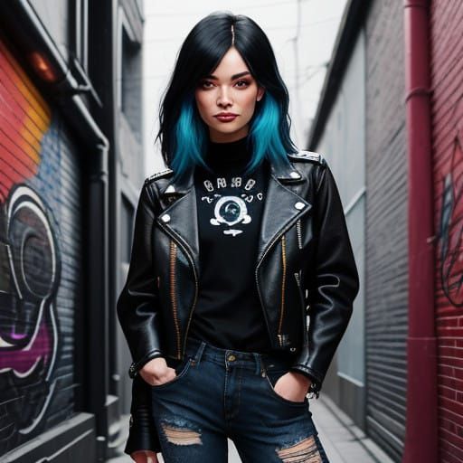 Rebellious Urban Goddess in a Gritty Alleyway